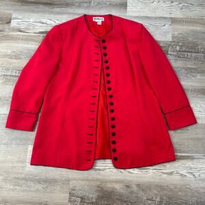 Vintage Eliane Red Button Front Coat Jacket Black Piping Bold Statement 90s